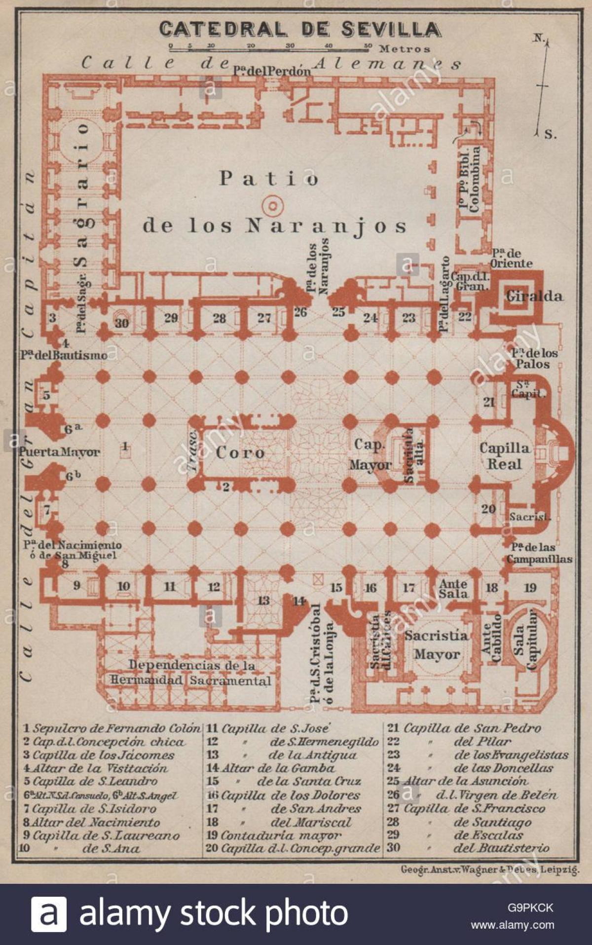 kaart van de kathedraal van Sevilla