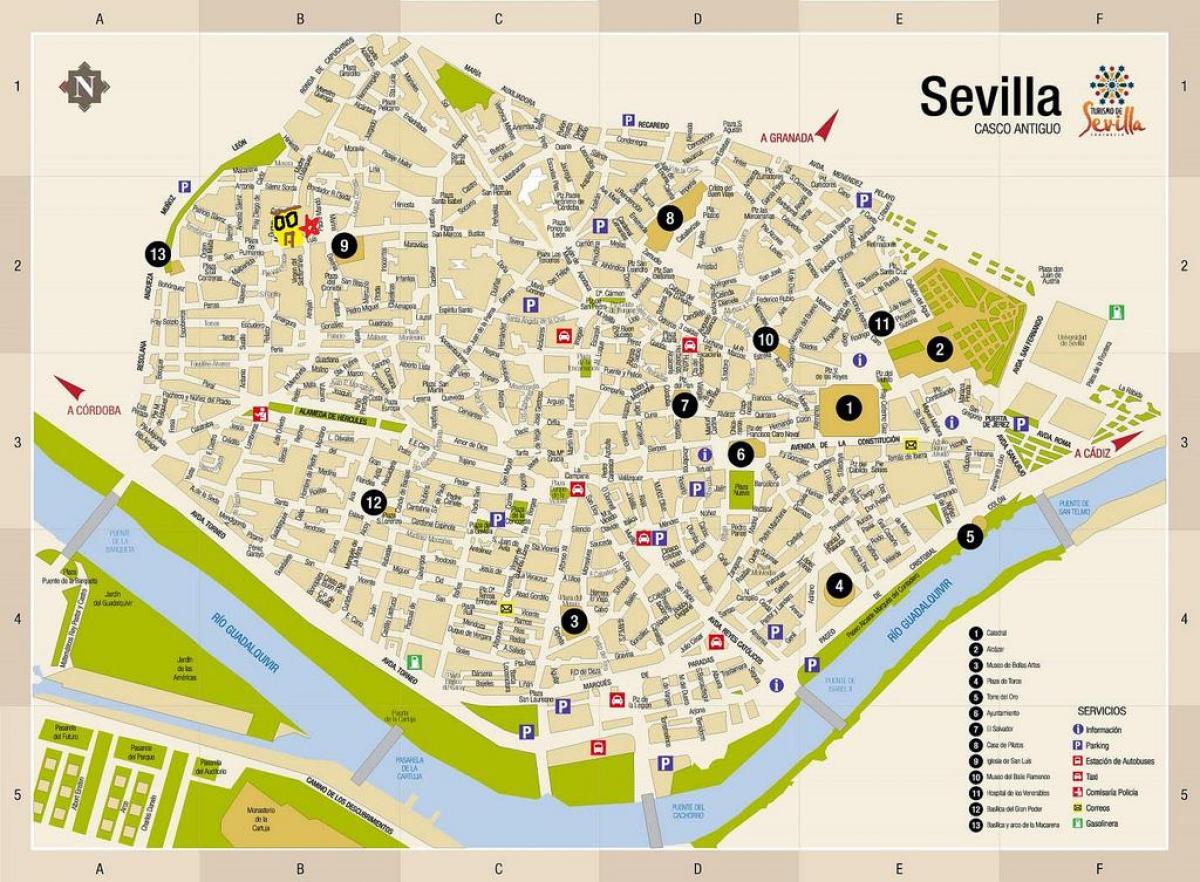 kaart van gratis plattegrond van Sevilla spanje