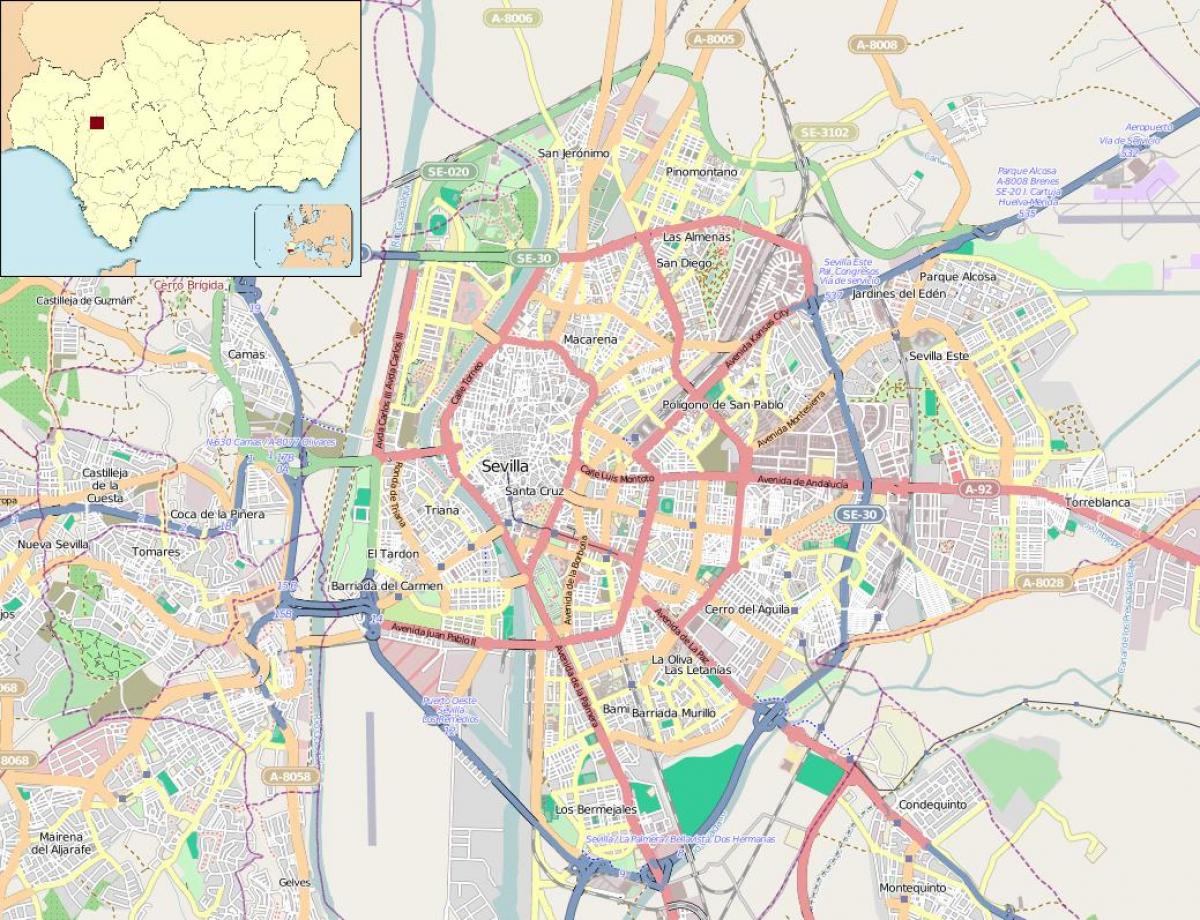 kaart van Sevilla spanje wijken