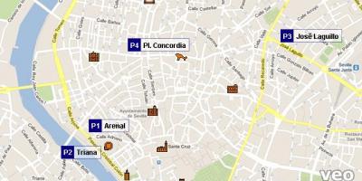 Kaart van Sevilla parkeergelegenheid